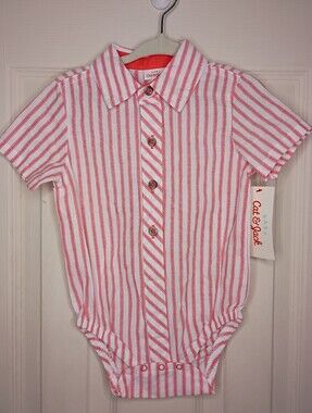 NWT Cat & Jack Size 12M Boys Red and White Striped Short-Sleeve Baby Bodysuit